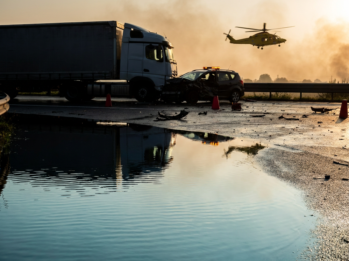 A5, grave incidente tra camion e auto: tre feriti e intervento dell'elisoccorso