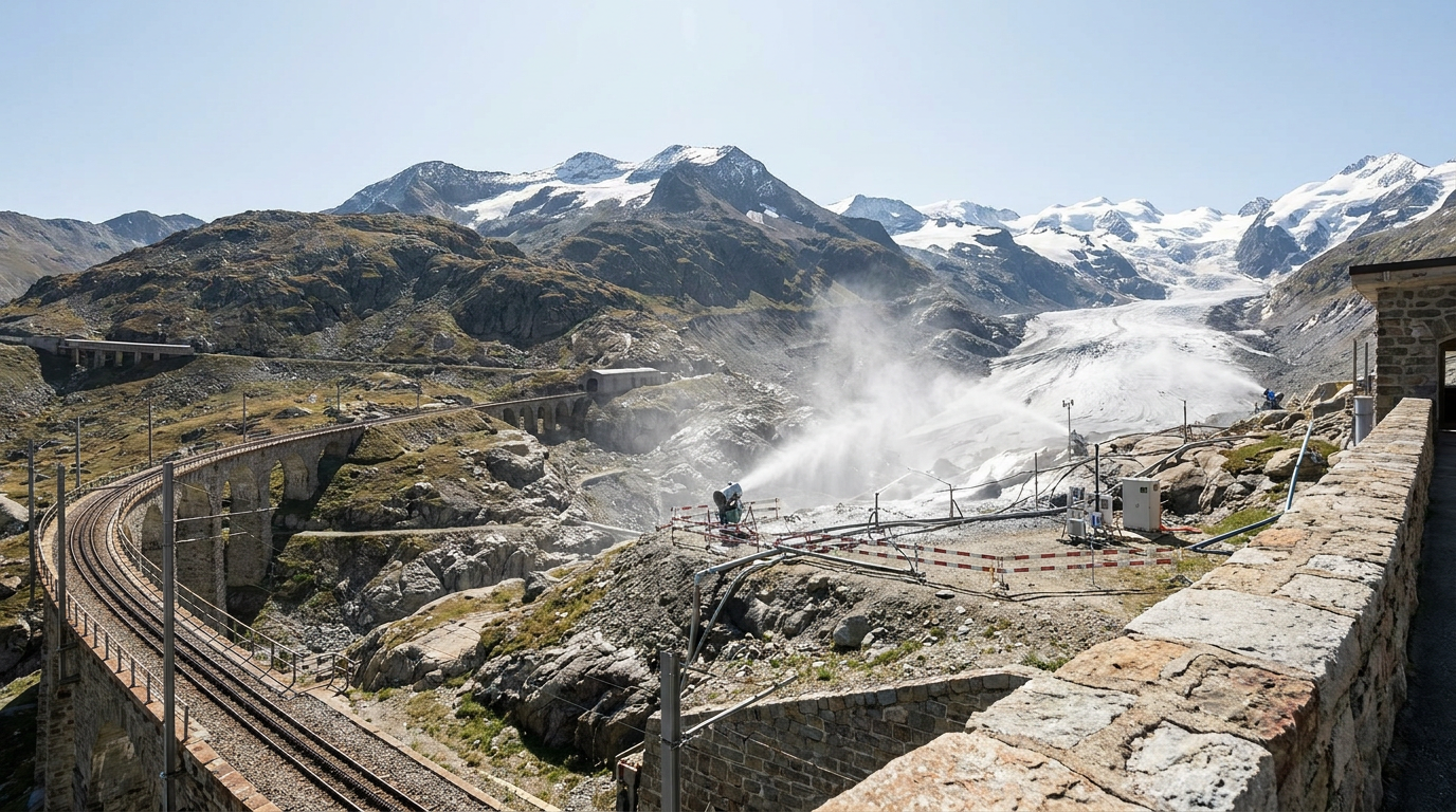 La ferrovia del Bernina e i cantieri di geo-ingegneria per la protezione del ghiacciaio del Morteratsch