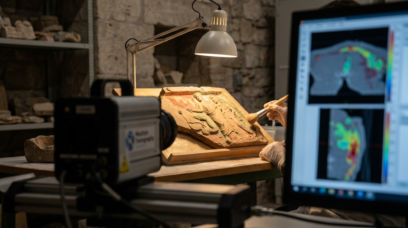 Scienza e restauro ai Musei Capitolini: la tomografia neutronica svela i colori del tempio di Apollo Sosiano