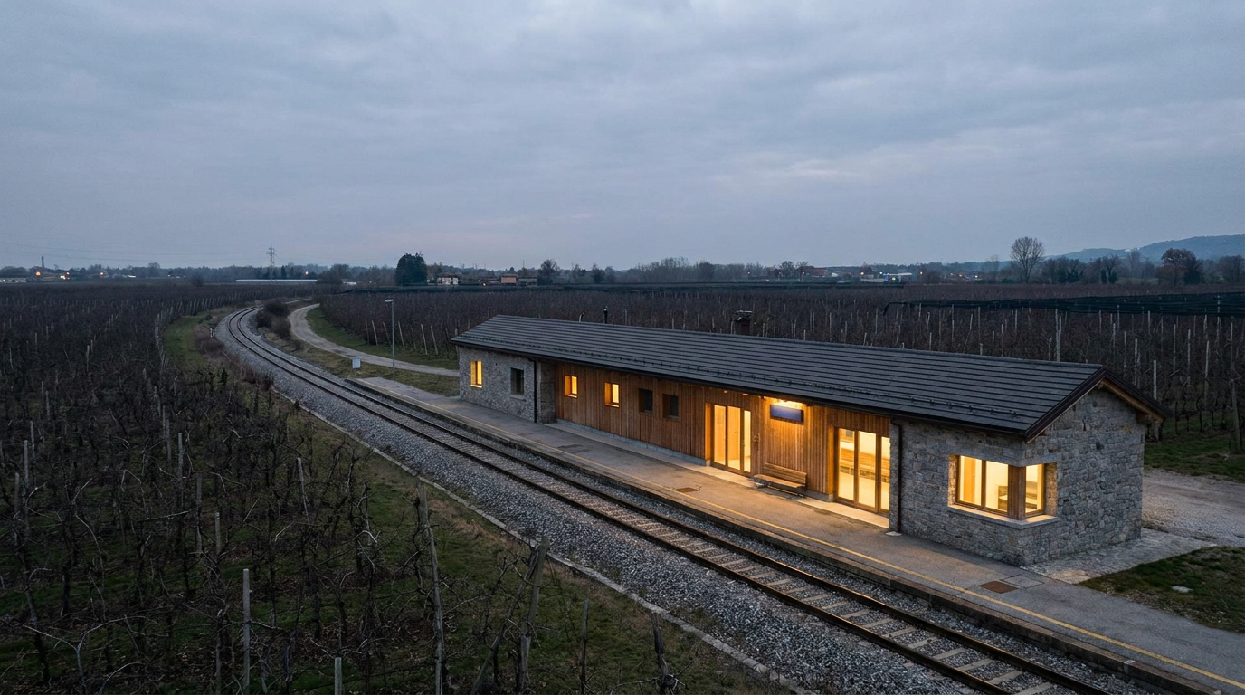 La ferrovia della Val Venosta e le stazioni in pietra di Walter Angonese tra granito, larice e meleti